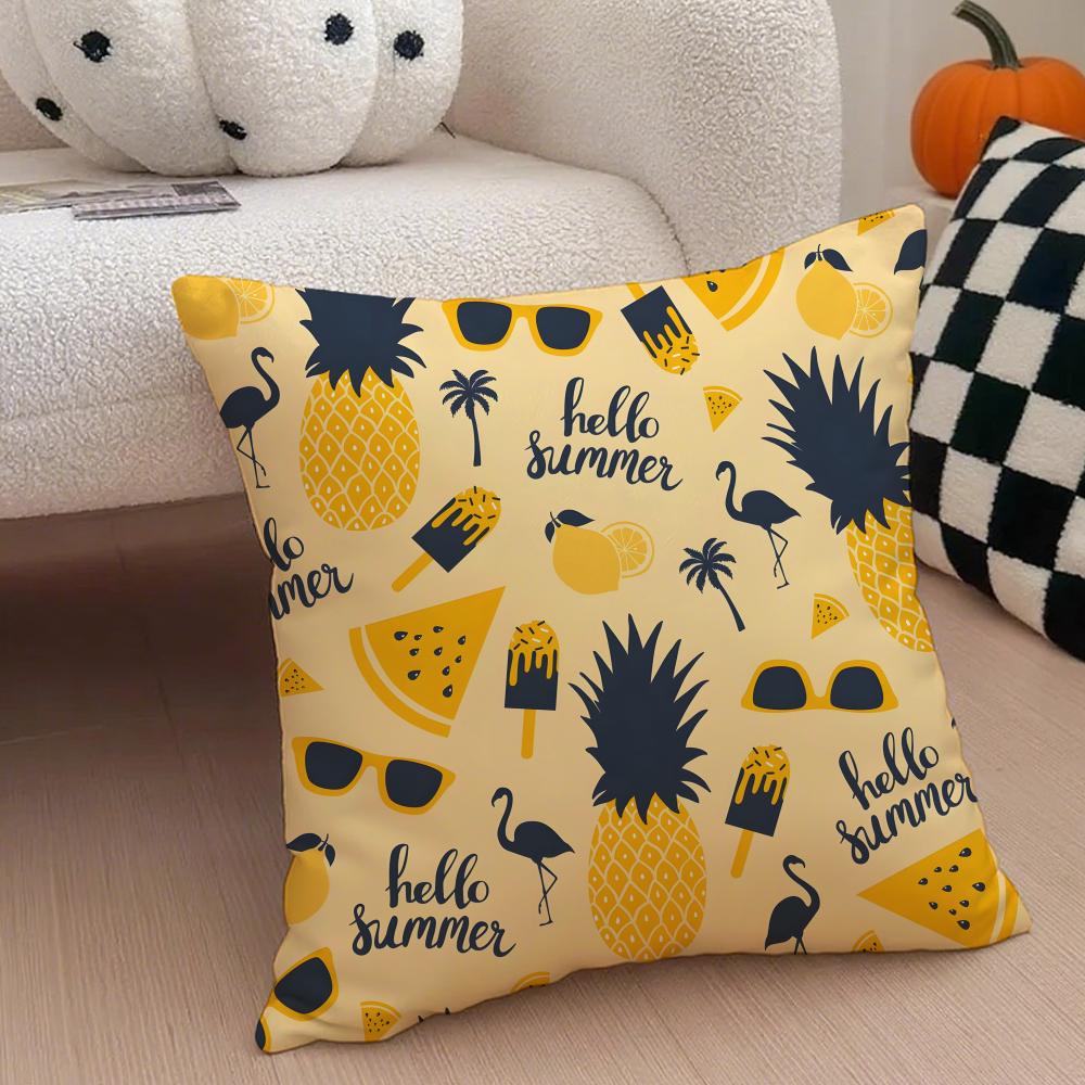 Handdrawn pineapple Cushion Cover Throw Pillow Cover Hidden Button Durable Polyester Chair Cushion