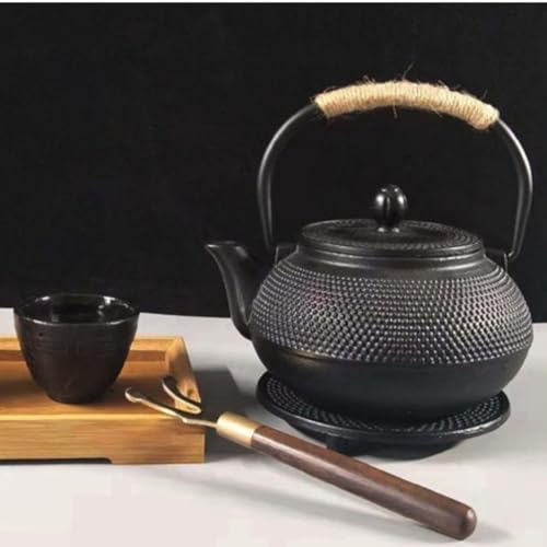 OULOVECO Iron Kettle, IH Compatible, Direct Heat Compatible, Cast Iron Teapot, Traditional Craft, Pumpkin Shaped Kettle, Suitable for Offices, Kitchen