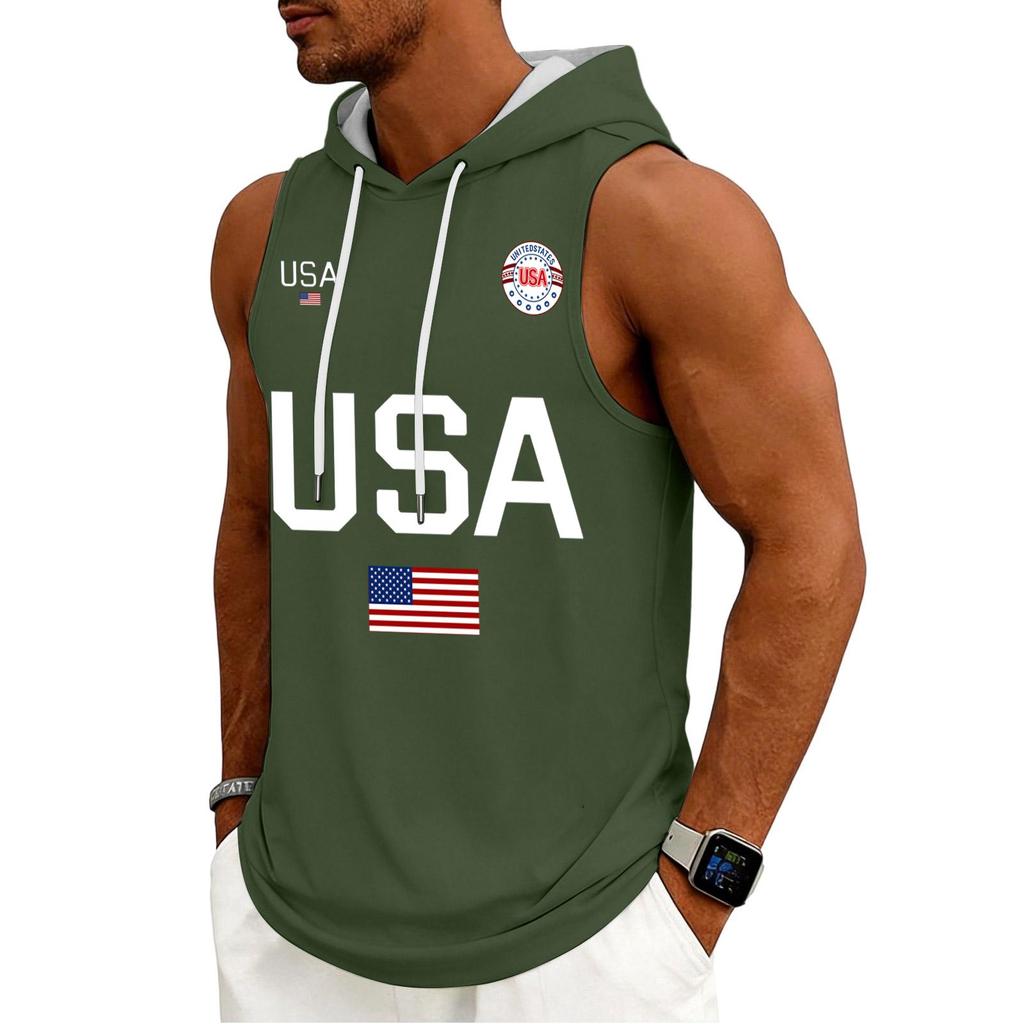 Men's Tank Top Gym Sleeveless Hoodie Shirt Washed Sports Muscle Shirts Fitness Vest With Hood