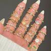 Sparkling Colorful Dazzling CZ Finger Flower Rings For Women Luxury Bow Pink Zircon Ring Wedding Jewelry For Wife & Girlfriend
