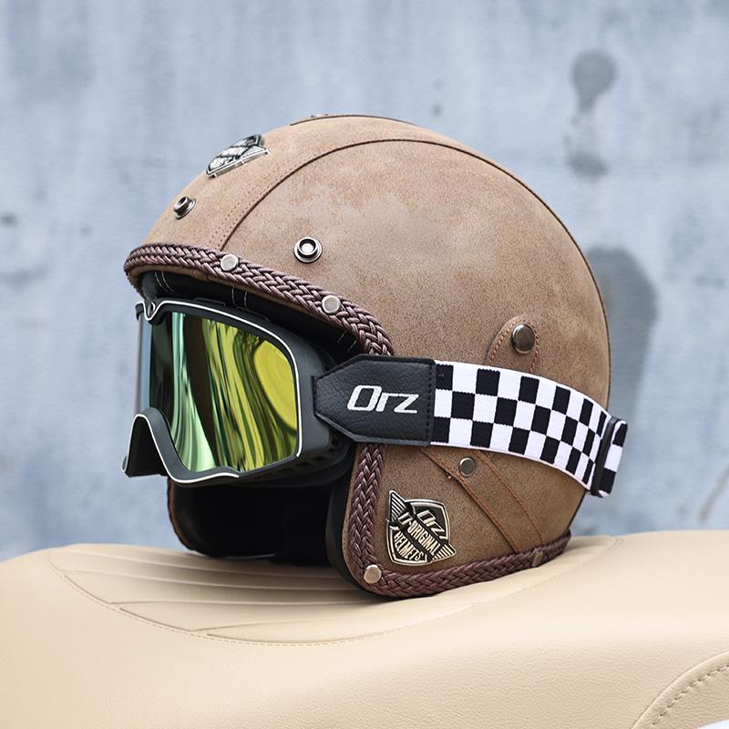 All Season 3/4 Half Face Motorcycle Helmet Unisex Retro Style DOT Approved Solid ABS Shell Adjustable Motorbike Safety Helmet