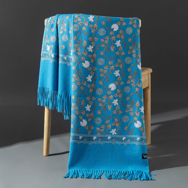 Xinjiang Embroidered Imitation Cashmere Scarf: Women’s Ethnic Style, Warm and Versatile with Tassels