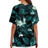Damen Casual Bedrucktes V-Ausschnitt Taschen Seitennaht Schlitz Kurzarm Top