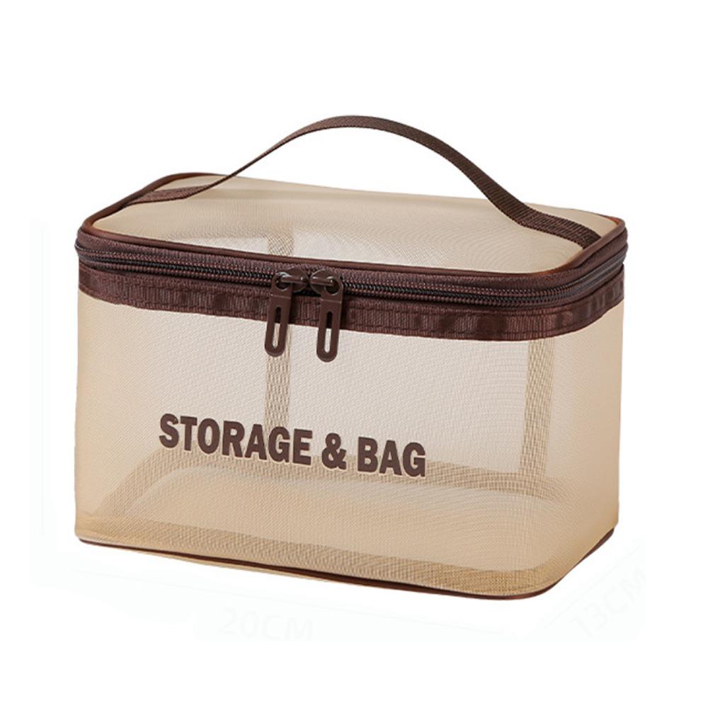 New Mesh Cosmetic Bag Translucent Large Capacity Travel Storage Bag Zipper Lightweight Toiletry Bag