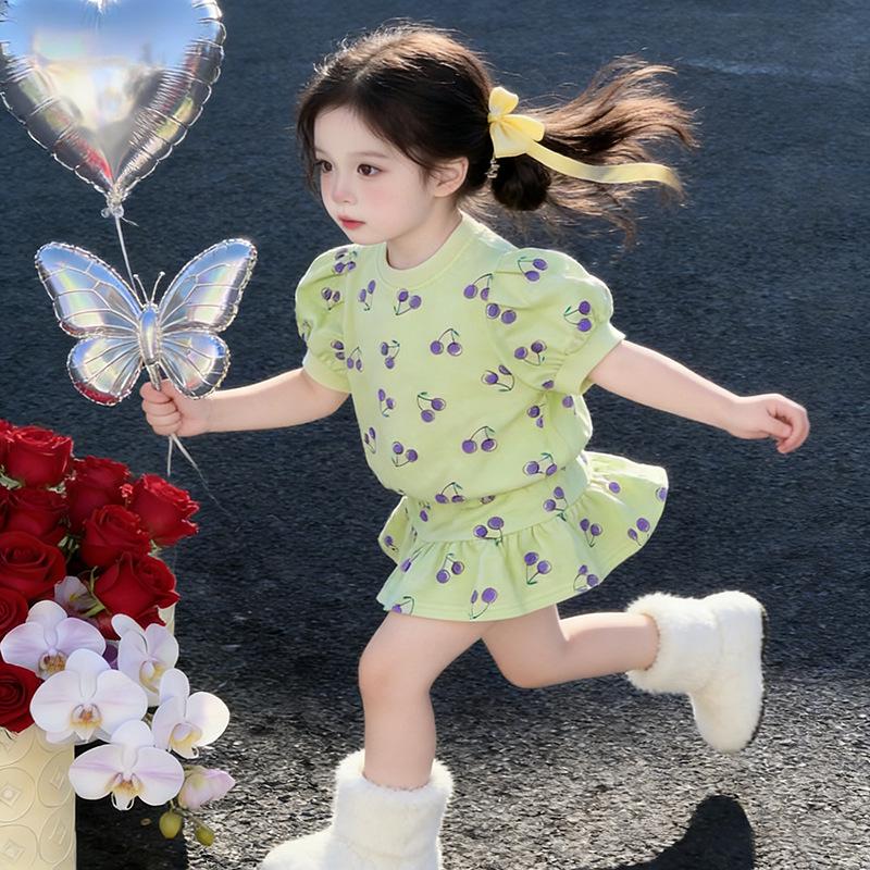 Infant Girl Summer Two-Piece Set: Cute Short Sleeve Top & Skirt