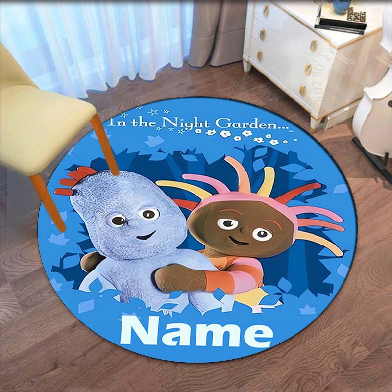 Custom Name In the Night Garden Printed Round Rug Carpet Chair Rug Area Rug Entryway Doormats,for Office Chair Living Room Bedroom Kitchen Room.