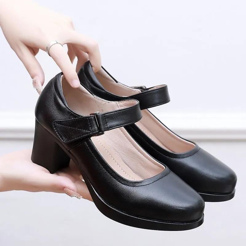 sapatos femininas women classic black patent leather buckle strap student school shoes lady beige office pumps ab579