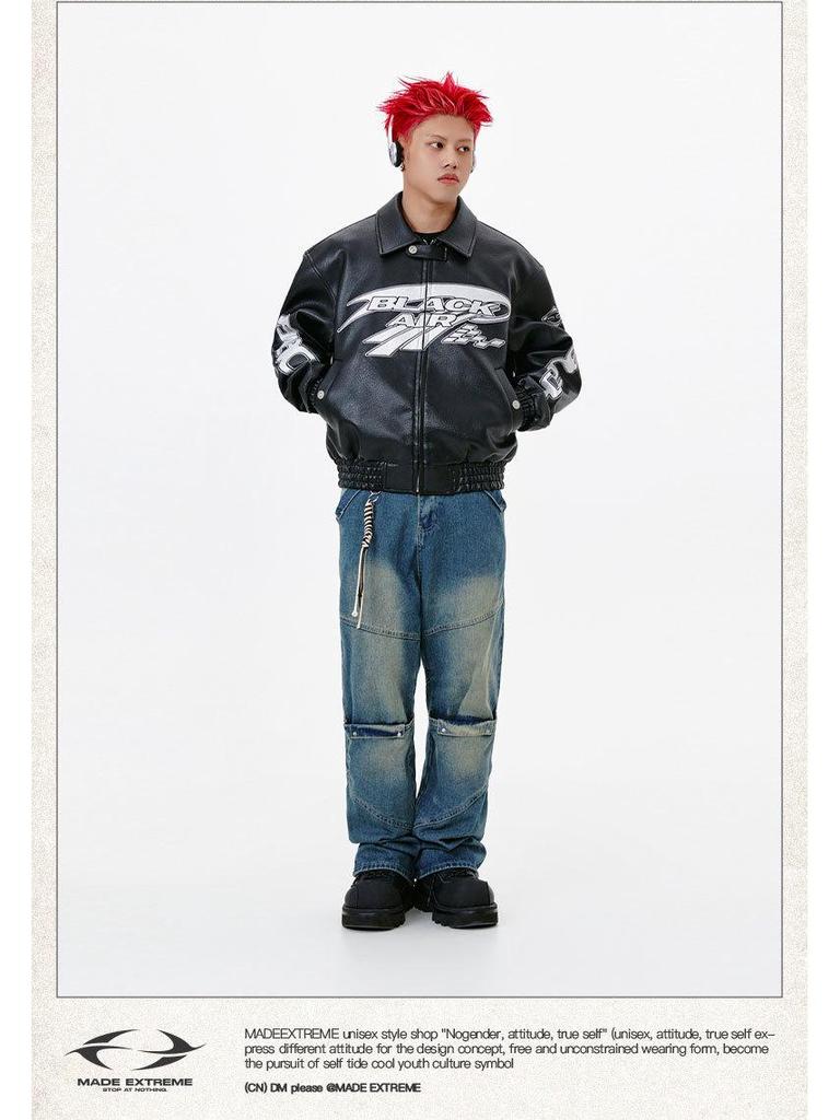 BLACKAIR Unisex Retro Street Cleanfit Lychee PU Leather Jacket