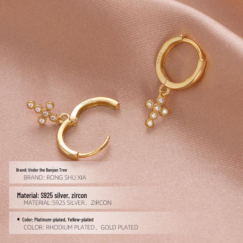 Cercei cruce Banyan Tree Argint S925 cu diamante - Stil celebru la modă, versatil, pentru femei