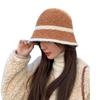 Autumn and winter big head circumference hat female plain bucket hat female winter warm washbasin hat solid color striped bucket hat