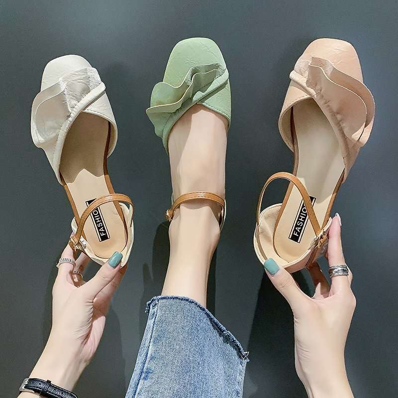 Transparent High Heels Women's 2025 Summer New Fashion Outer Wear Thick Heel Sandals Fairy Style Middle Heel Fashion Crystal Heels