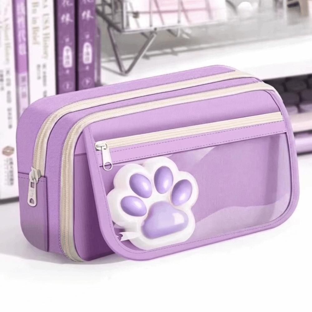 Cute Stationery Bag Large Capacity Pen Pouch Cartoon Cat Paw Pencil Case Storage Use
