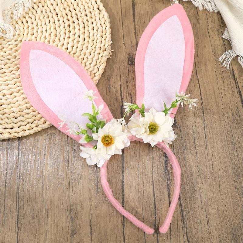 Roleplay Bunnies Girl Headband with Flower Designs Anime Headband Easter Cosplay Headdress Festival Dressingup Accessory