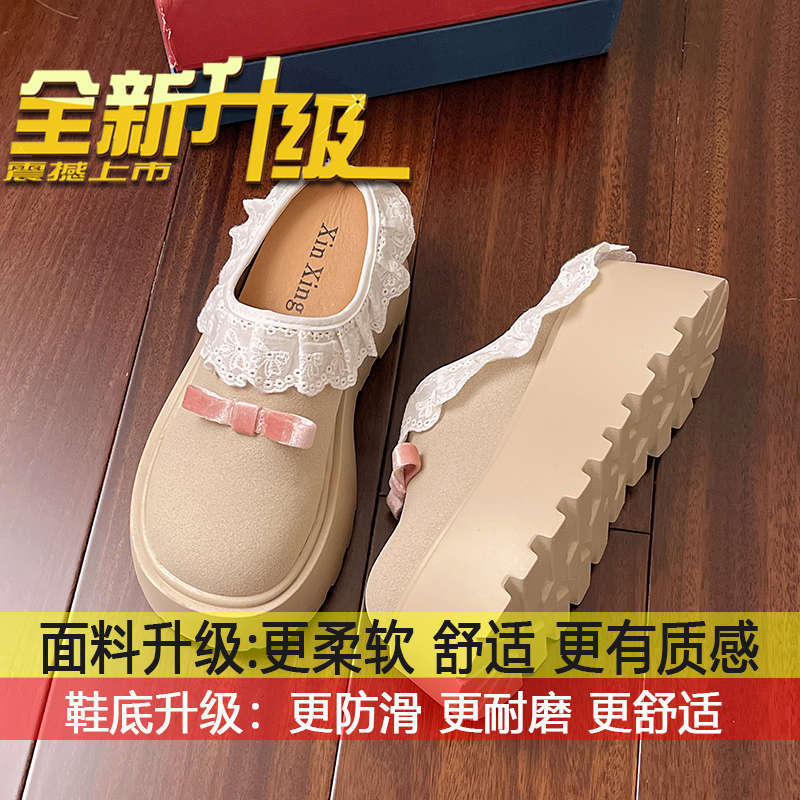 

French lace-edged Birkenstock slippers for women s outerwear 2025 new summer one-pedal thick-soled small bag head slippers 35