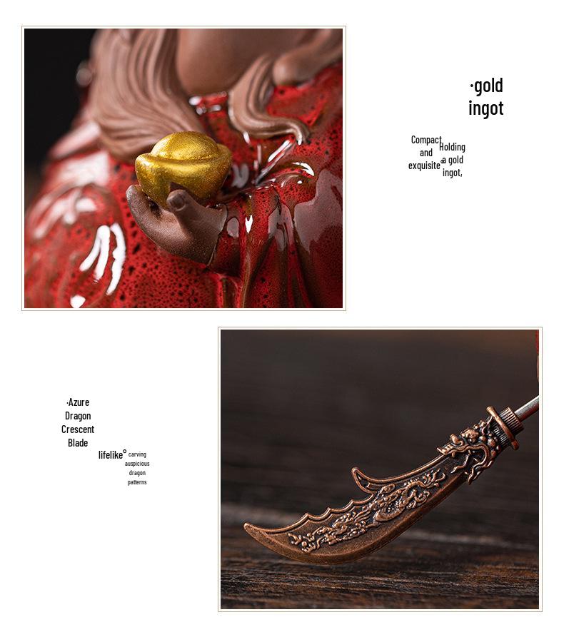 Guan Gong Martial Saint Statue: Ceramic Guan Yu Ornament for Tea Room, Living Room, or Study Decor.