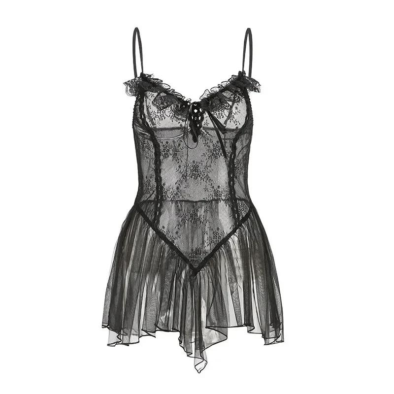 Sexy Lingerie Set Women Porno Sleepwear G String Underwear Porno Sleepwear Lace Sex Clothes Babydoll Erotic Transparent Dress