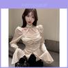 French Satin Shirt With 3d Effect And Offshoulder Design For Elegant Spring Fashion