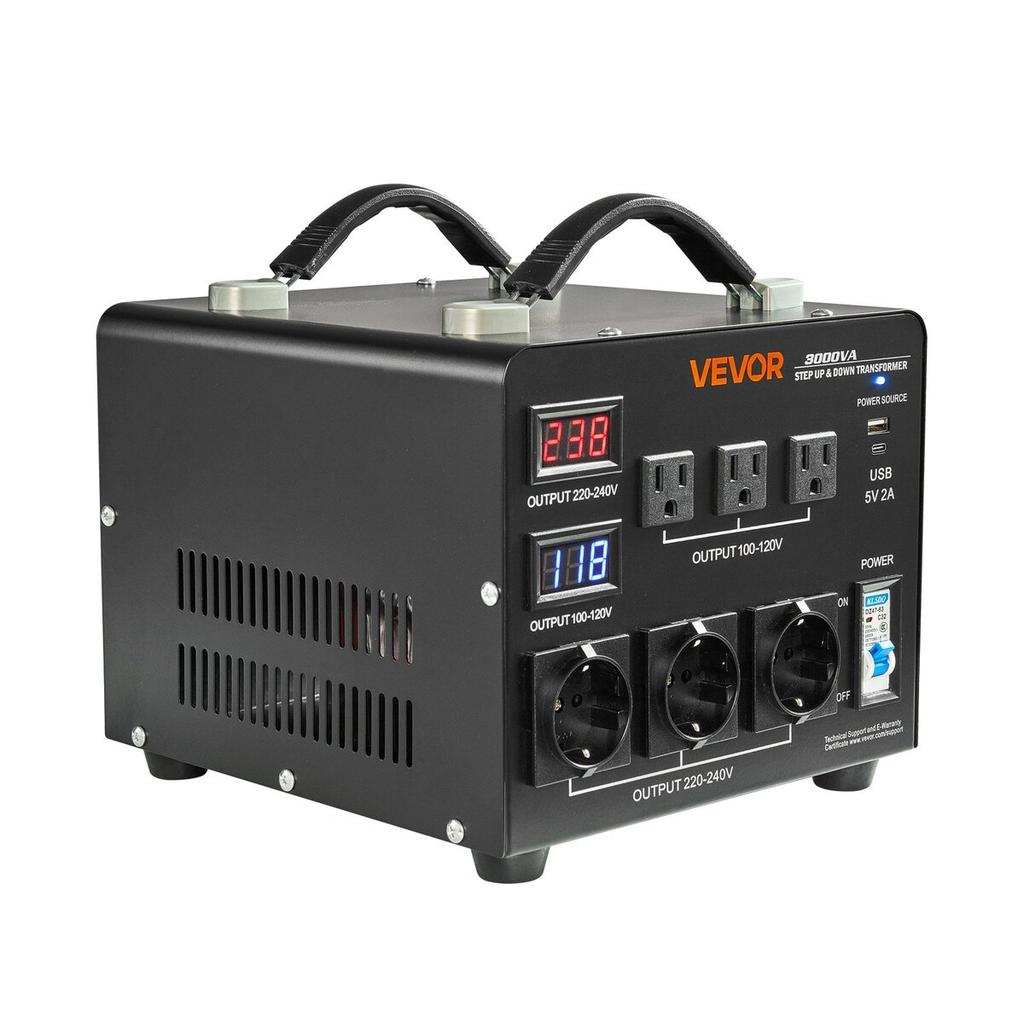 Voltage Auto Converter Transformer, 3000VA, Heavy Duty Step Up/Down Power Transformer, 110V To 220V and 220V To 110V, with 3 US Outlets, 3 EU Outlets,