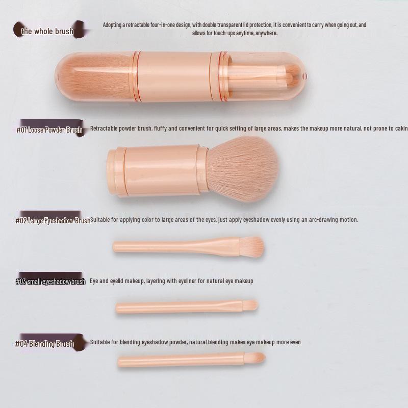 Compact 4-in-1 Retractable Makeup Tool: Eyeshadow & Loose Powder Brush for All Skin Tones