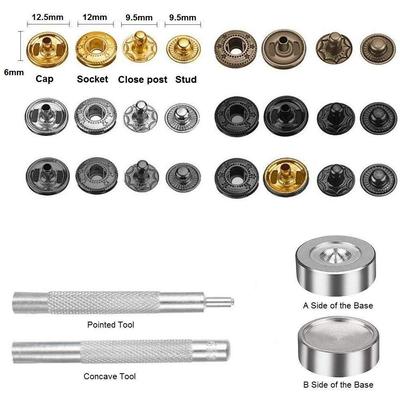 25 Set/Pack 10/12/15mm Metal Press Studs Sewing Button Snap Button Fasteners+2pcs Tools+1pc Base for Sewing Leather Craft Clothes Bags