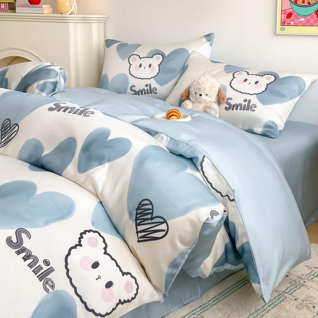 Summer Cartoon Anime Cool Moisture-wicking Breathable Washed Polyester for Quilt Cover Naked Sleeping Bed Sheet Student Set