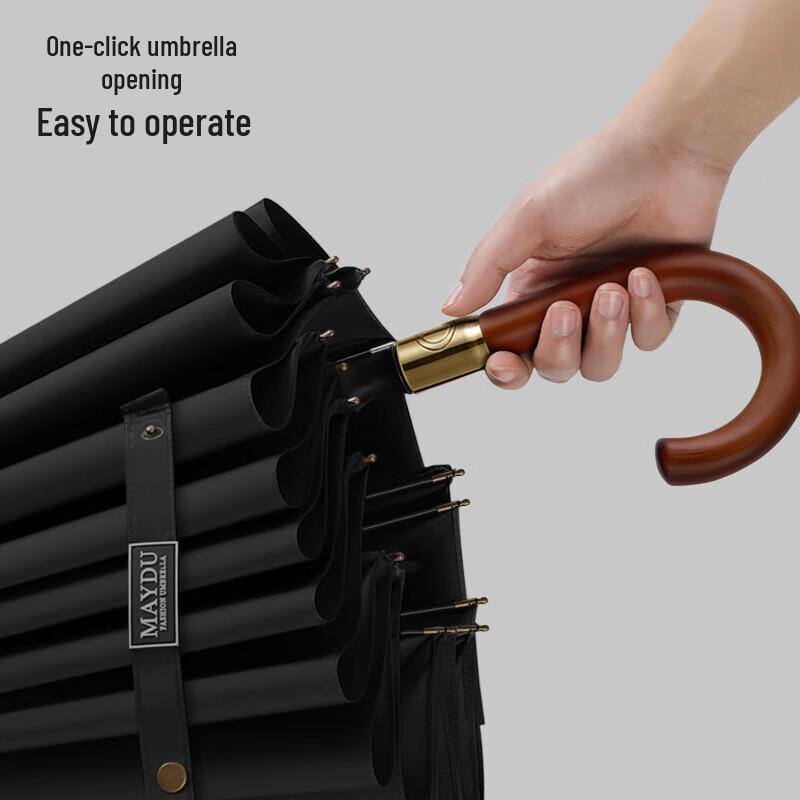 MAYDU Business Extra-Large Reinforced Straight Umbrella with Wooden Hook Handle