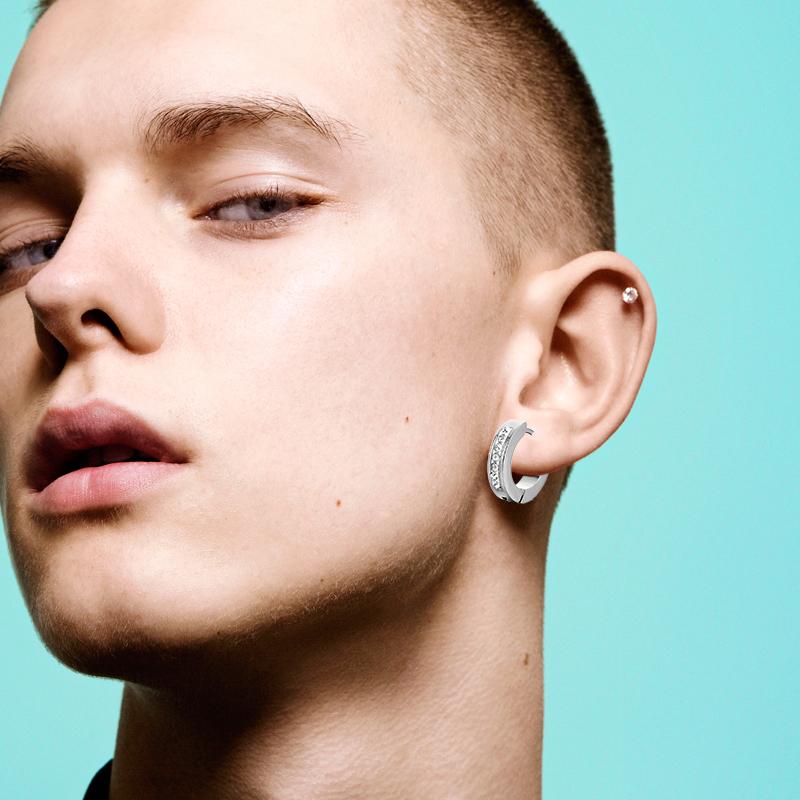 Punk Stainless Steel Hoops Earrings for Men Silver Color Crystal Earring Man Punk Style Cubic Zirconia Jewelry Male Accessories