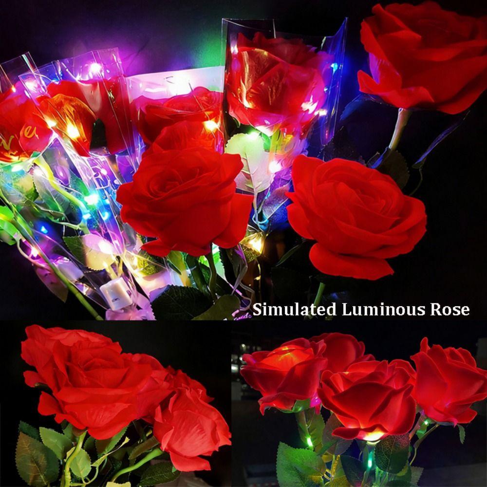 5 Colors Simulated Luminous Rose DIY Party Decoration Festival Supplies DIY Party Decoration Small Rose Wedding Fake Flowers