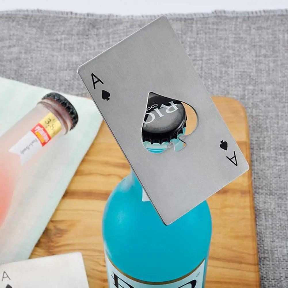 Black White Creative Stainless Steel Bottle Opener Poker Ace of Spades Pocket Card Wine Beer Soda Cap Decapper Kitchen Tools