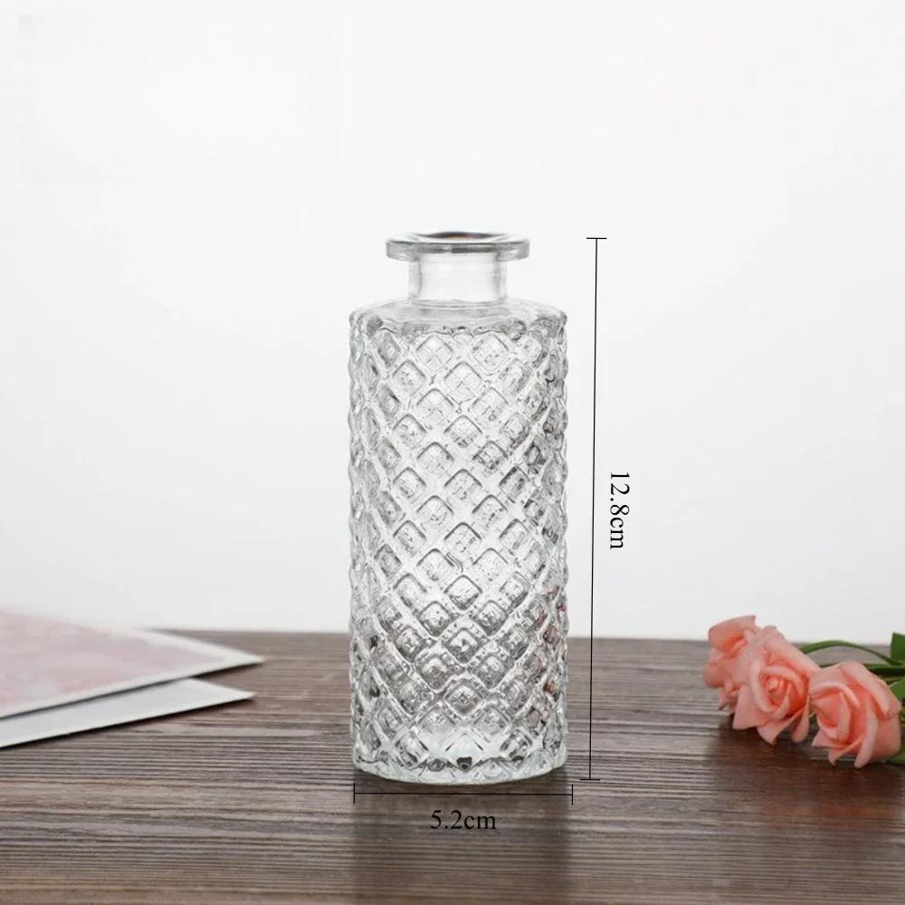 6pcs Coloful Vintage Vase Glass Relief Vase Hydroponic Flower Glass Vase Home Table Flower Decor Wedding Party Decorations