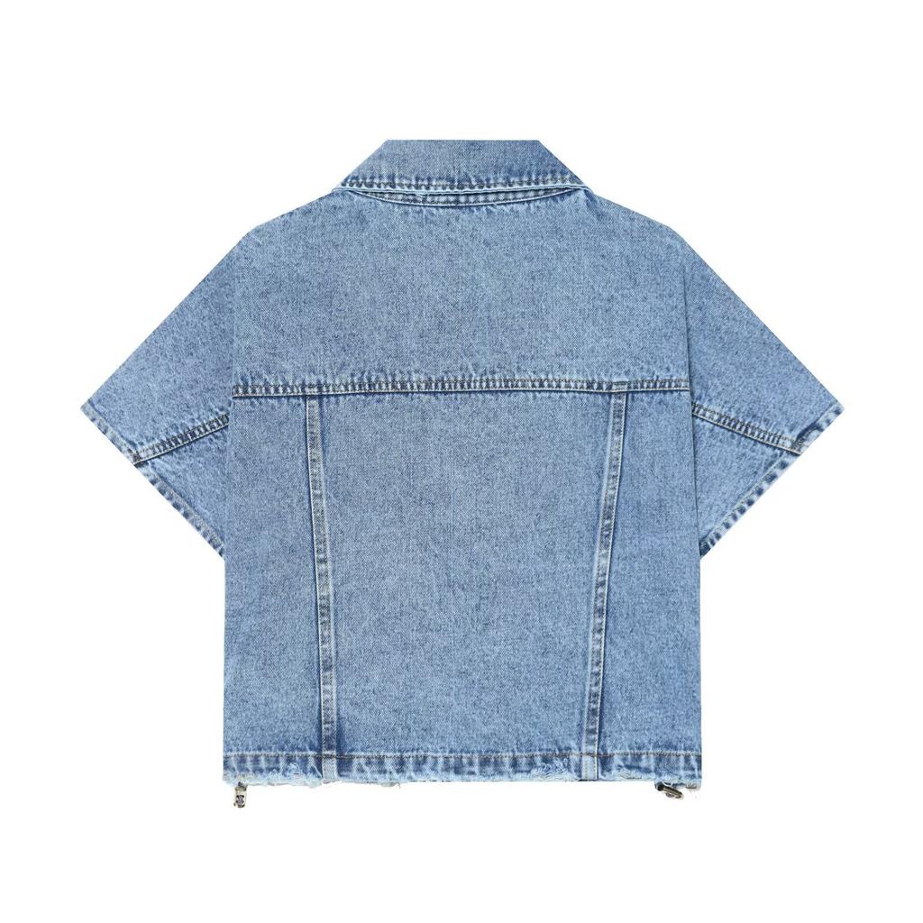 European and American style, wholesale women's clothing, fashion denim short shirt + double-placket denim skirt pants 1416034
