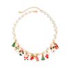 Creative Gifts Santa Pendant Holiday Necklace, Christmas Tree Imitation Pearl Chain Necklace