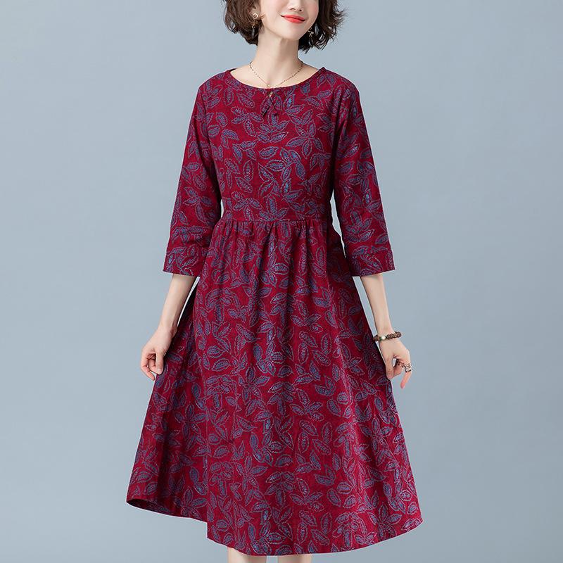 2024 Floral Long-Sleeved Dress for Women, Elegant Spring/Autumn Wear for Middle-Aged to Elderly (Age 40+)