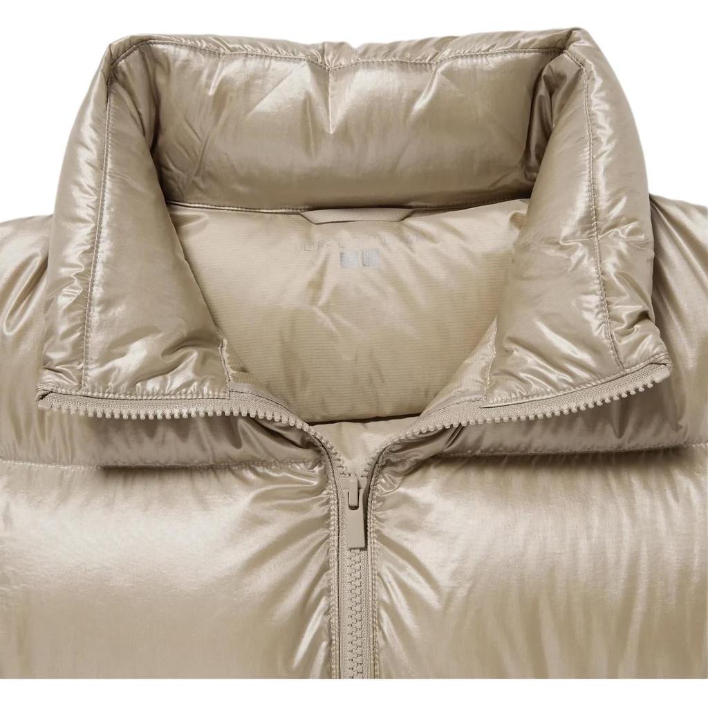 Uniqlo Korean Style Shiny Padded Comfortable Short Zip-Up Stand Collar Down Jacket Women Outerwear Beige 450456-31