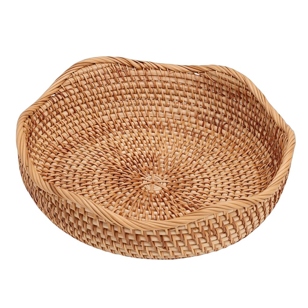 Wicker Basket Round Woven Storage Bowl Bread Fruit Serving Basket for Kitchen Dining Room Living Room S 22.5cm 8.86in