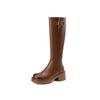 British Style High Tube Women's Knight Boots with Side Zipper, Round Toe, Chunky High Heels – 2025 Autumn/Winter Collection.