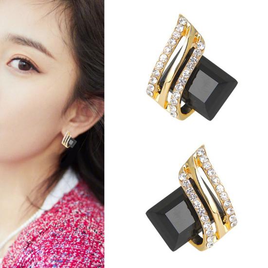 1 Pair Ear Studs Rhinestone Geometric Electroplating Luxury High Gloss Ear Decoration Jewelry Faux Crystal Engagement Earrings Anniversary Gifts