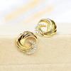 Swirl Wave Stud Earrings for Women Elegant Gold Tone Paved Stone Earrings for Daily and Special Occasions