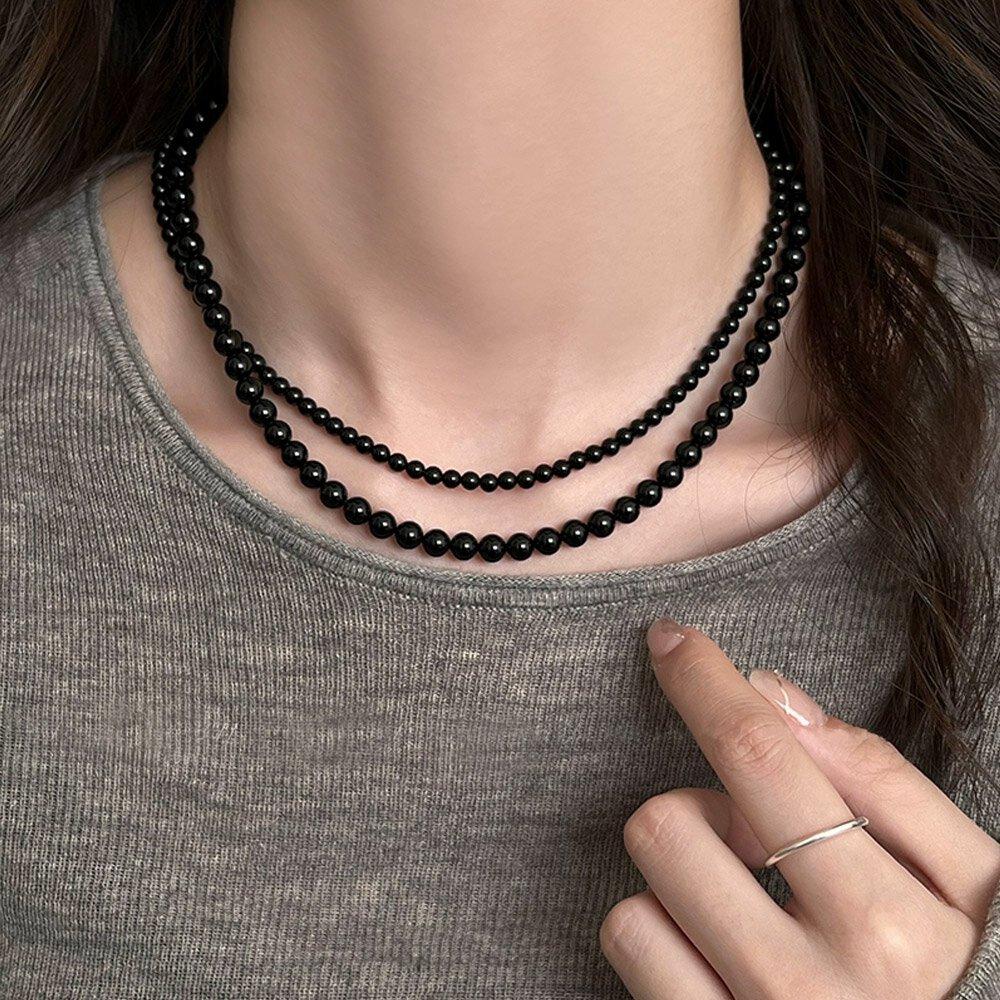 

Luris Black Onyx Ball Raw Stone Silver 925 Necklace E68 4mm