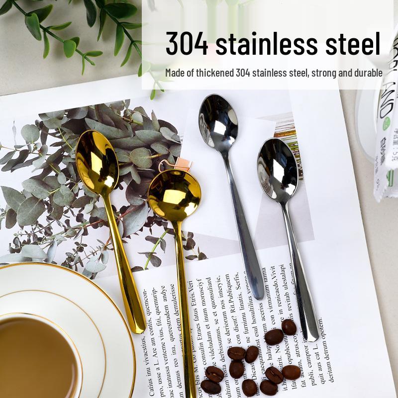304 Stainless Steel Long Handle Coffee & Dessert Spoon, Ceramic Small Soup & Stirring Spoon for Fruit & Yogurt