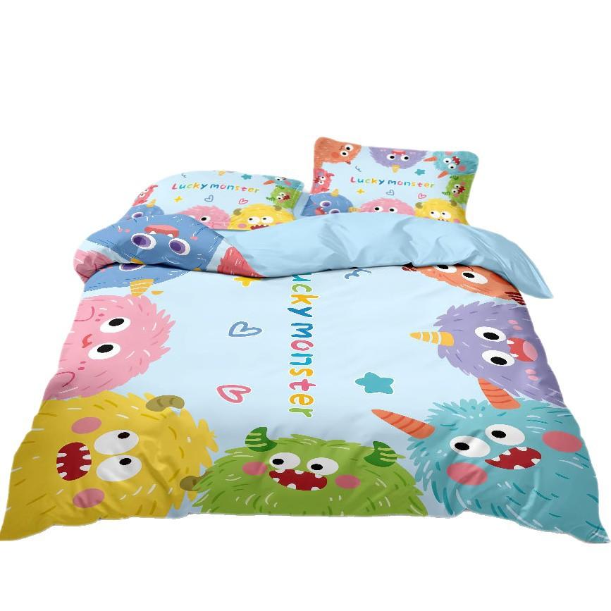 Cute Monster Printing Bedding Set Little Monster Pattern Duvet Cover With pillowcase for Kids Teens Bedroom Decor