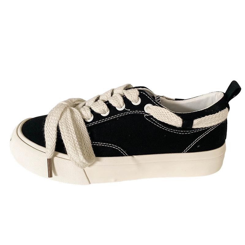 

HY-1228 открытые парусиновые туфли с изображением смайлика женские популярные ретро нишевые туфли с круглым носком повседневные нишевые туфли белые туфли 35 чёрный