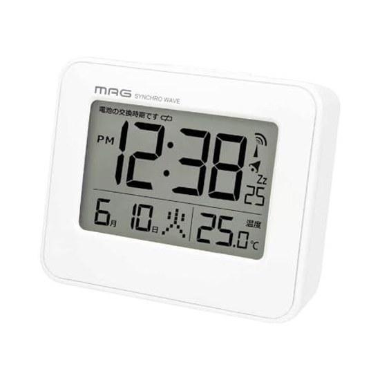 MAG Alarm Clock Radio-Controlled Desk Compact Small Digital Thermometer Calendar Electronic Sound Snooze Light White Approximately 6.2 cm tall 7.8