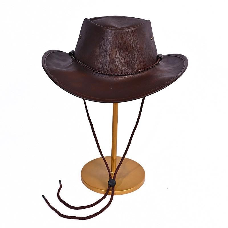 

Кожаная ковбойская шляпа в западном стиле, осенне-зимняя шляпа, женская шляпа с большими полями, подчеркивающая лицо, маленькая шляпа-ведро, уличная ветрозащитная шляпа для альпинизма One Size