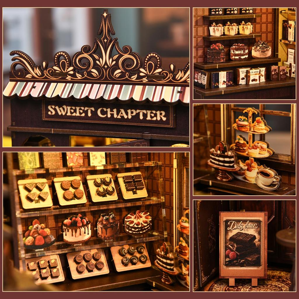 CRESYMME Miniature House Dollhouse Book Nook Kit, Wooden DIY 3D Hobby Handmade (Sweet Chapter)