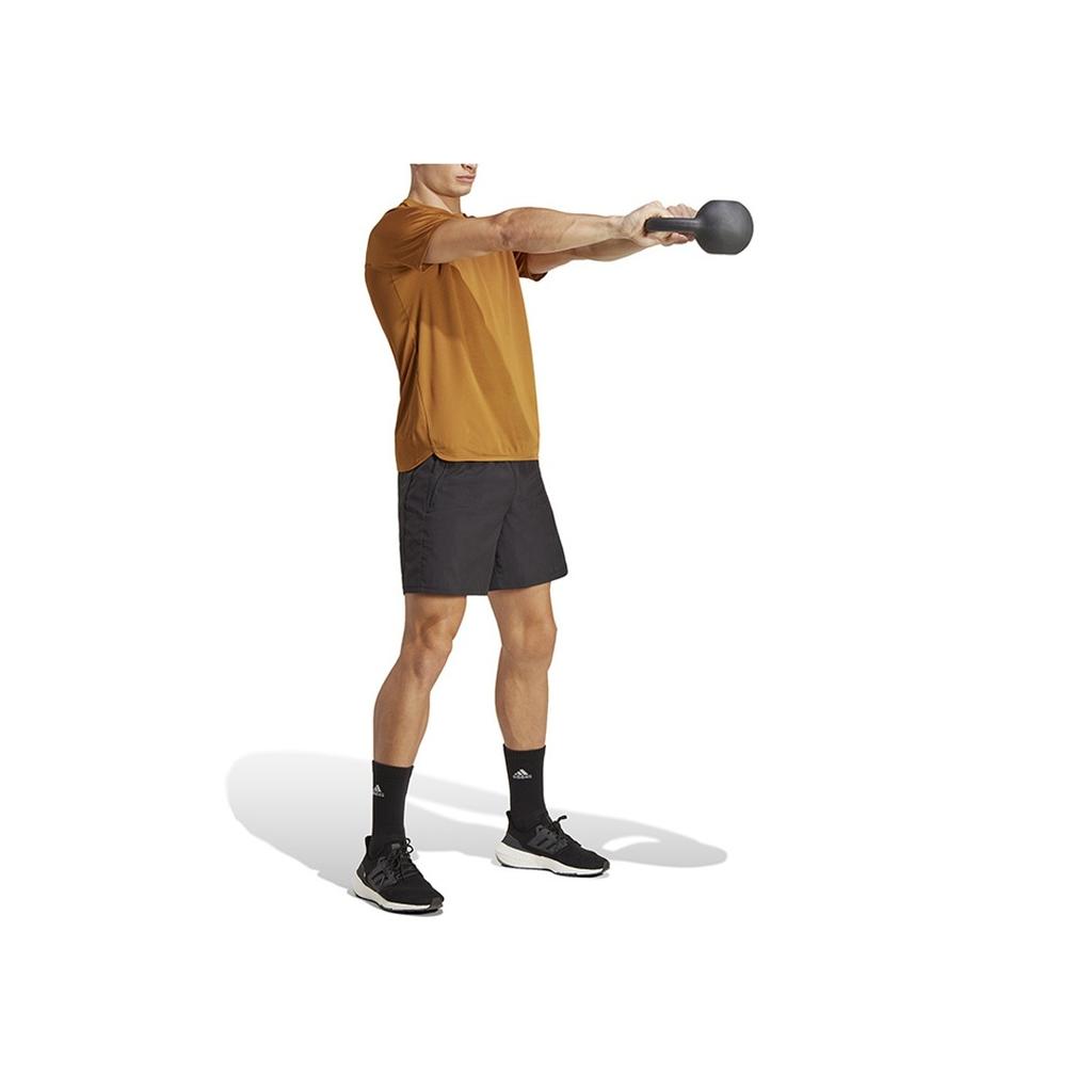 Adidas Solid Color Logo Round Neck Short Sleeve T-Shirt Men Tops Khaki IB9098