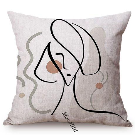 Modern Sketch Art Home Decoration Sofa Pillow Case Abstract Geometric Line Design Sexy Woman Face Decorative Chair Cushion Cover