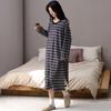 Long-Sleeved Nightgown With Chest Pad Women'S Autumn And Winter Pajamas German Velvet Heating And Grinding Round Neck Striped Loungewear Loose Long