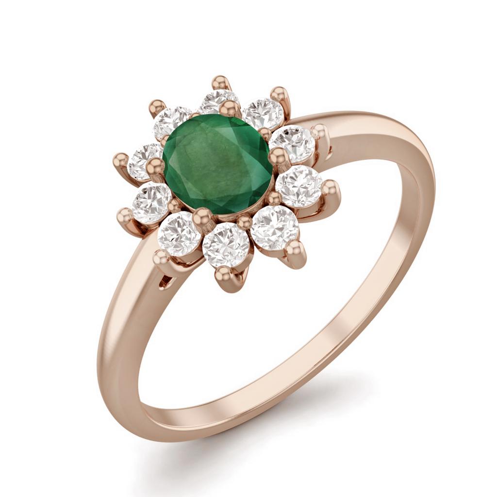 0.45 Cts Oval Emerald 925 Sterling Silver Rose Vermeil Solitaire Halo Engagement Women Ring