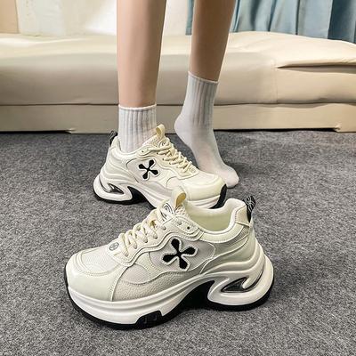 Korean Cross Flower Platform Dad Shoes Women's 2025 Spring and Autumn New Small Height-increasing Casual Shoes Running Shoes Women